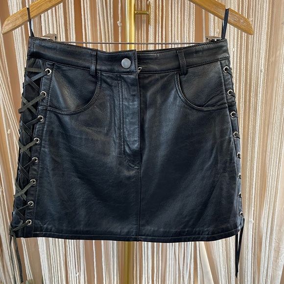 First Genuine Leather Dresses & Skirts - Vintage First Genuine Leather Black Lace-Up Mini Skirt Size 10